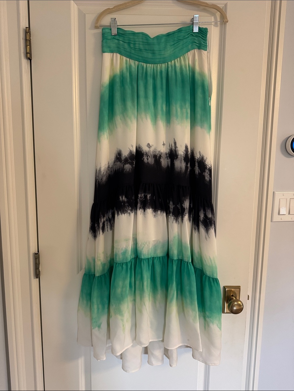 A.L.C. Tiered Tie-Dye Maxi Skirt in Green, White & Black